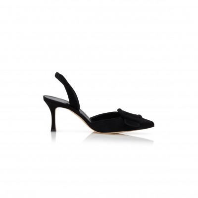 MANOLO BLAHNIK MAYSLI BLACK SUEDE SLINGBACK PUMPS 219-0182-0012